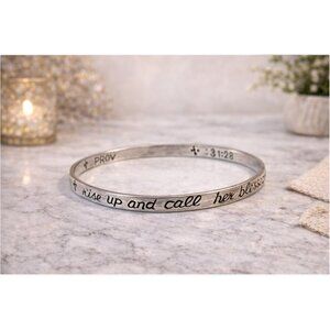 KMI .925 Sterling Silver Proverbs 31:28 Mother Children Bangle Bracelet  18.33G